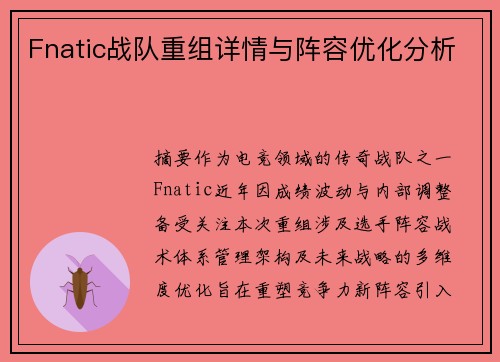 Fnatic战队重组详情与阵容优化分析